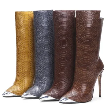 

New Snake Ankle Women Boots High Heels Autumn Winter Shoes Fashion Pointed Toe Thin Heels #Y0007563L