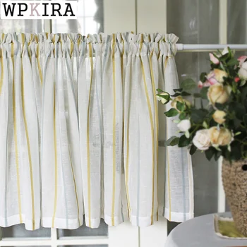 

Yellow Stripe Curtain for Bay Window Linen Curtain for Kitchen Door Voile Cabinet Coffee Curtain Drape Blinds DL-DS025#40