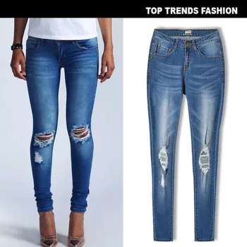

Low Waist Skinny Jeans For Women Plus Size Distressed Ripped Jeans Woman Stretch Knee Hole Jeans Push Up Denim Pencil Pants