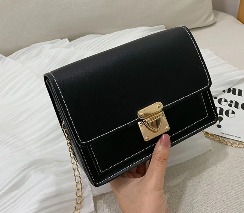 Mara's Dream Women's New Zipper Small Square Bag Korean Version Of The Tide Contrast Color Slanting Shoulder Bag Chain Bag