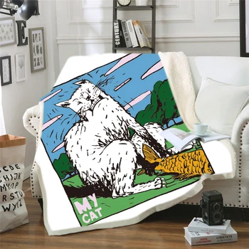 

Animal Cat Lion 3D Print Sherpa Blanket Sofa Couch Quilt Cover Travel Bedding Velvet Throw Fleece Blanket Dropship
