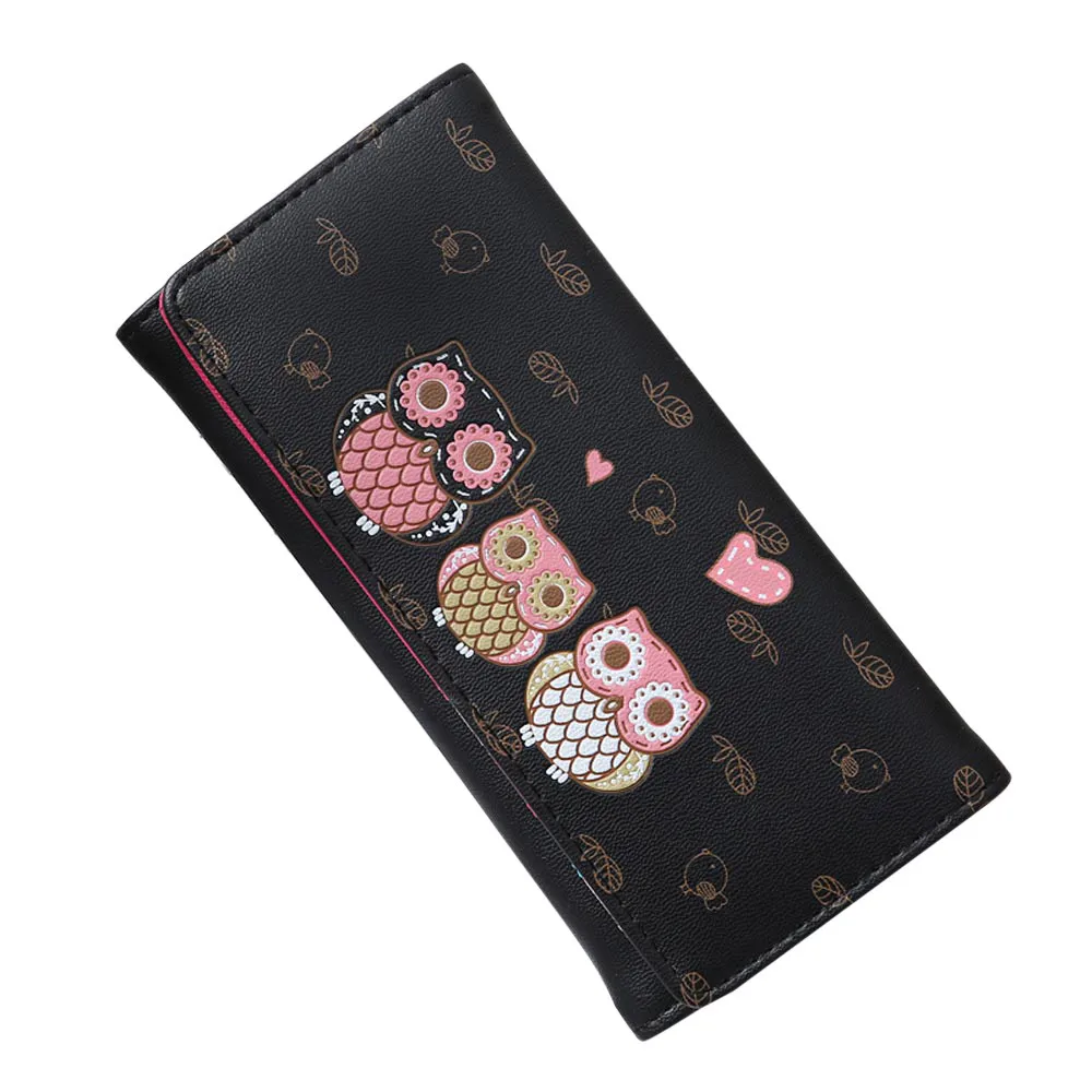 

2019 Fashion Women Simple Retro Owl Printing PU Leather Long Wallet Zipper Coin Purse Waterproof Card Holders Clutch #A