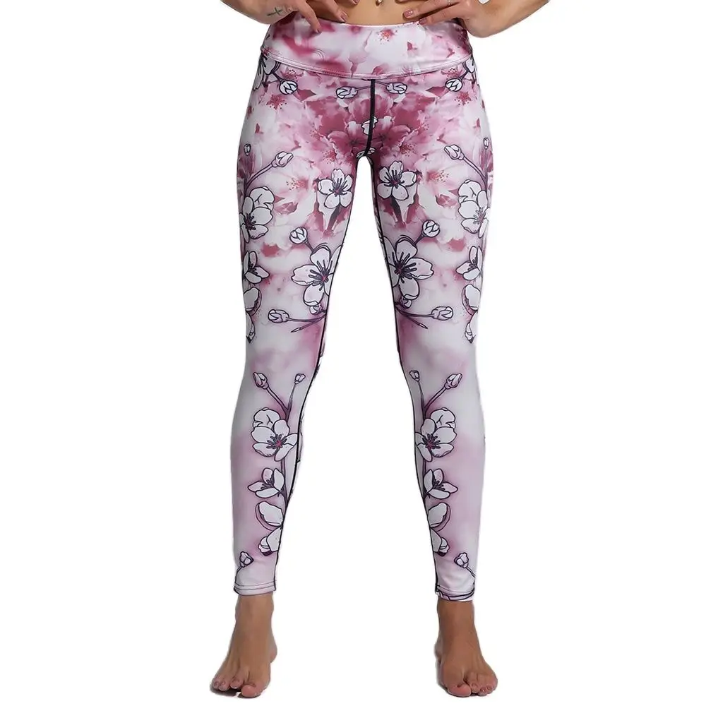 Hot Light Pink Flower Print Womens Yoga 