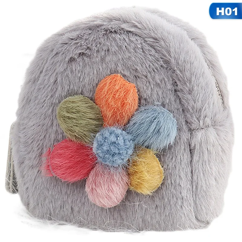 1Pcs Plush Wallet Girl Faux Fur Plush Bag Girl Princess Bag Female Decorative Flower Ball Plush Purse - Цвет: 1