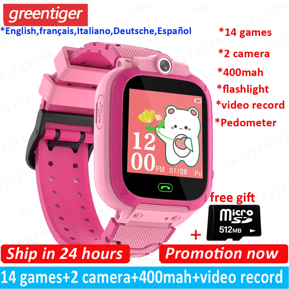 Reloj inteligente con 14 juegos de música para niños, dispositivo con grabadora de vídeo, podómetro, tarjeta SD gratis, regalo para bebés