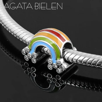 

New 925 Sterling Silver Colorful rainbow Charms beads Fit Original Pandora Charm Bracelet Jewelry making