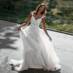 SoDigne Princess Wedding Dresses Lace Appliques Beach Bridal Gowns Sexy Backless Boho Tulle Country Wedding Gown
