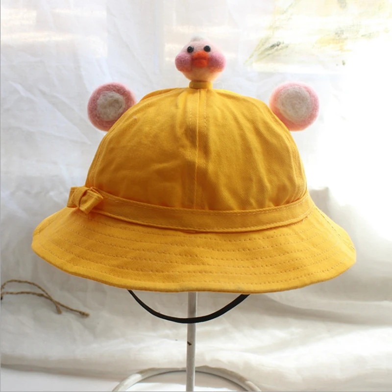 kids and audlt bowknot cap cotton thin hat cartoon wool felt small yellow hat kindergarten baby sunshade fisherman hat