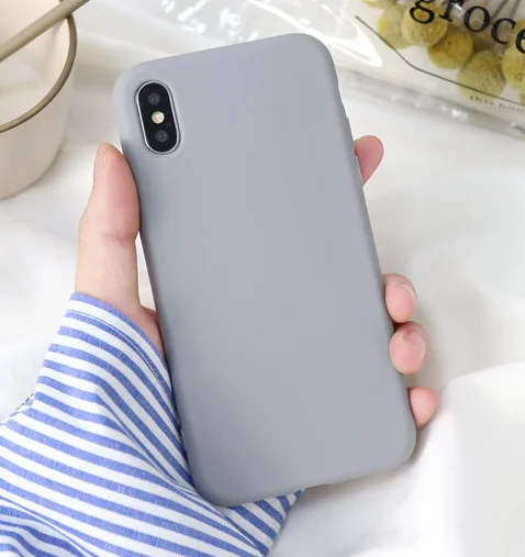 gray Милый желтый матовый однотонный карамельный чехол для телефона для Iphone X Xs Max Xr утолщенный простой силиконовый чехол для Iphone 6S 7 8Plus Мягкий чехол - Цвет: gray