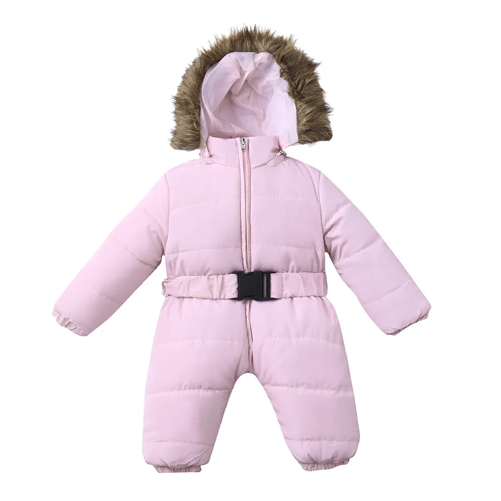 Зимний костюм для маленьких детей, для маленьких мальчиков и девочек Комбинезон-жакет с капюшоном теплое толстое пальто 8 видов цветов верхняя одежда комбинезон для новорожденных высокого качественные комбинезоны - Цвет: Pink