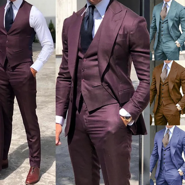 Brown Classic Men Suit Men's Apparel Men's Top Suits & Blazers color: Black|Blue|Brown 1|Brown 2|Brown 3|Burgundy|Burgundy 2|Coral Red|custom|Dark Green|Dark Grey|gold|Gray|Green|green-2|Lavender|Navy Blue|Pant Vest 2Pcs|Pink|Red|Royal Blue|Sky Blue|White