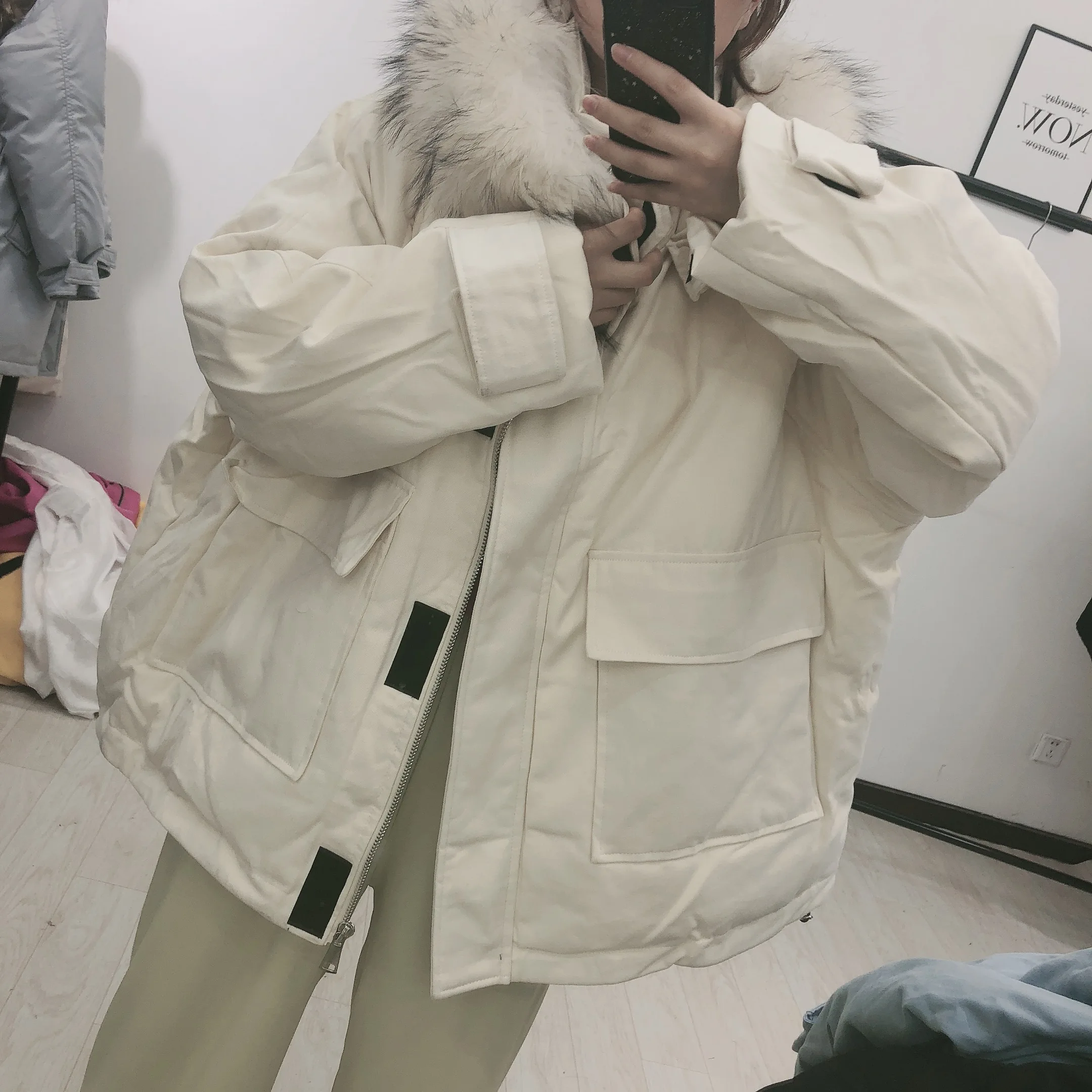 Новое Длинное свободное плотное Женское пальто с воротником Nagymaros 927 - Цвет: creamy-white