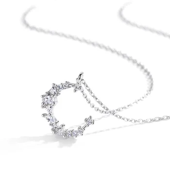 

S925 Silver Diamond Moon Necklace Simple Personality Net Red Tide Light Luxury Niche Female New Clavicle Chain Temperament