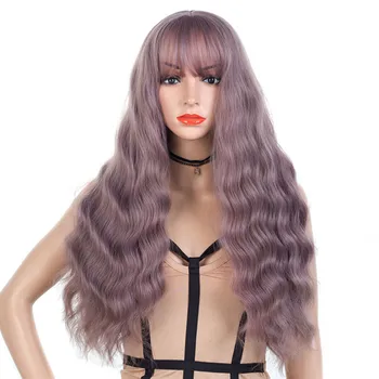

synthetic hair long body wave wig with bangs for women 80 cm women's brown cosplay hair wigs with bangs MCOLOR