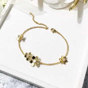 

OL Style Fashion Charm Chains Bangle Bracelets Top Gold Plated Fine 4 Pcs CZ Clover Flower Bracelet for Women