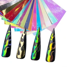 1 ورقة الليزر النار لهب تصميم مسمار ملصقا صالون ماجيك مسمار الترتر الشارات المجسم مسمار ملصقات مانيكير الفن اكسسوارات(China)