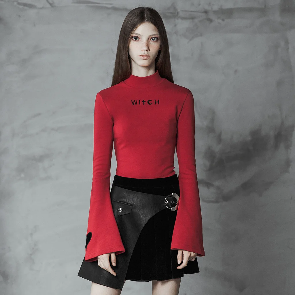 Canon EF-S 18-55mm f/3.5-5.6 IS STM Lens and ?PUNK RAVE Women's Dark High Collar Trumpet Sleeve Knitted Top High Neck Witch Embroidery Peach Heart Personality T-shirt