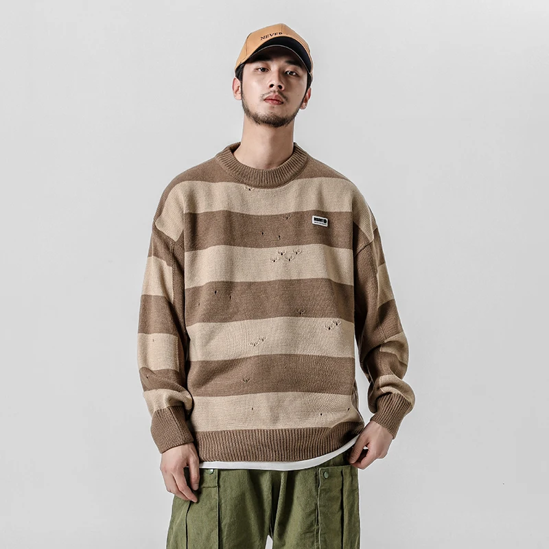 Yasword Wool Sweater Men Horizontal Stripes Autumn Fashion Round Neck Long Sleeve Knitted Pullover Man Sweatcoat Male Tops Yasword Wool Sweater Men Horizontal Stripes Autumn Fashion Round Neck Long Sleeve Knitted Pullover Man Sweatcoat Male Tops