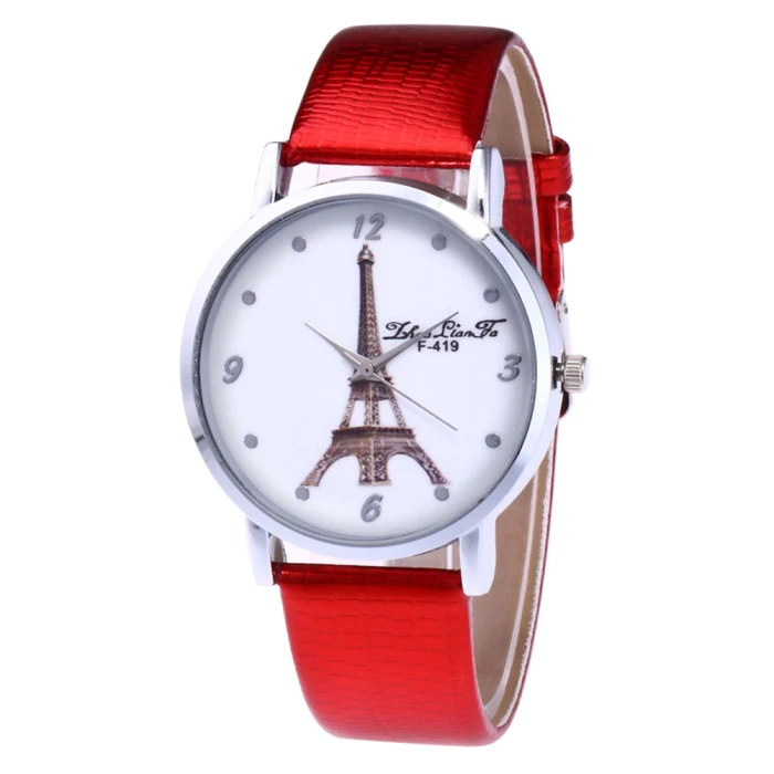 Повседневные часы Eiffels Tower с круглым циферблатом, кожаный ремешок, модные кварцевые часы для мужчин и женщин, пара студентов TS95