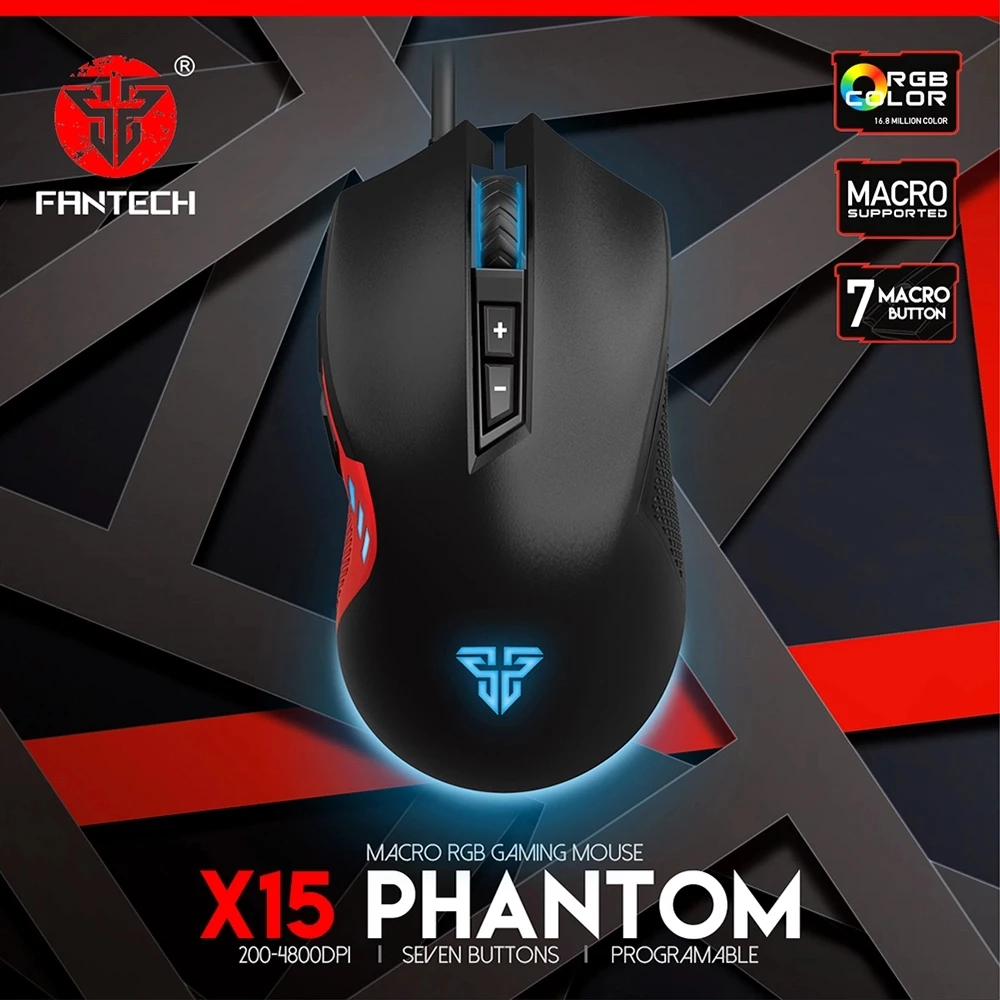 

FANTECH X15 Profession Gaming Mouse 4800DPI Adjustable RGB Mouse Mice For PC Laptop Game USB Wired Ergonomic Mouse For PUBG CS
