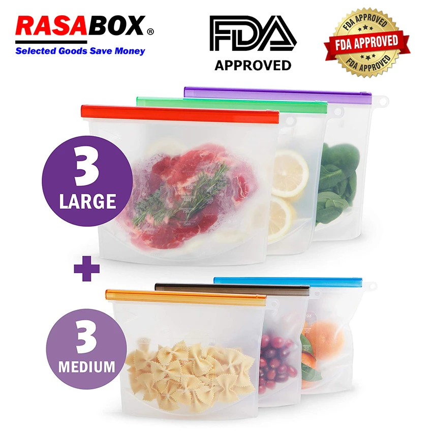 

RASABOX - Food Storage & Organization Sets, Reusable Silicone Bags, Freezer for Snack Lunch Sandwich, Cooking Containers Sets