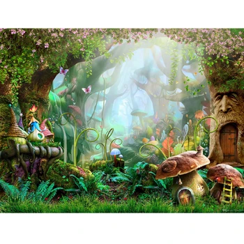 

Fairy Tale Forest Photography Backdrop Mushroom Wonderland Spring Flower Background Baby Birthday Party Photobooth Studio Props