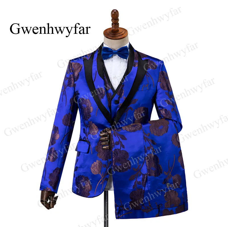 Gwenhwyfar мужской костюм с отворотом, мужские костюмы, дизайн, Королевский синий цвет, мужские костюмы, свадебные смокинги с золотым цветком
