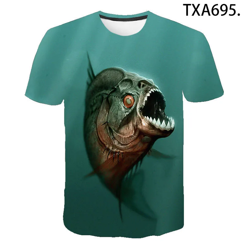 

2021 New Piranha Fashion 3D Printed T-shirt Cool Men Women Children Cotton Casual Short Sleeve Streetwear Tops Boy Girl Kids Tee