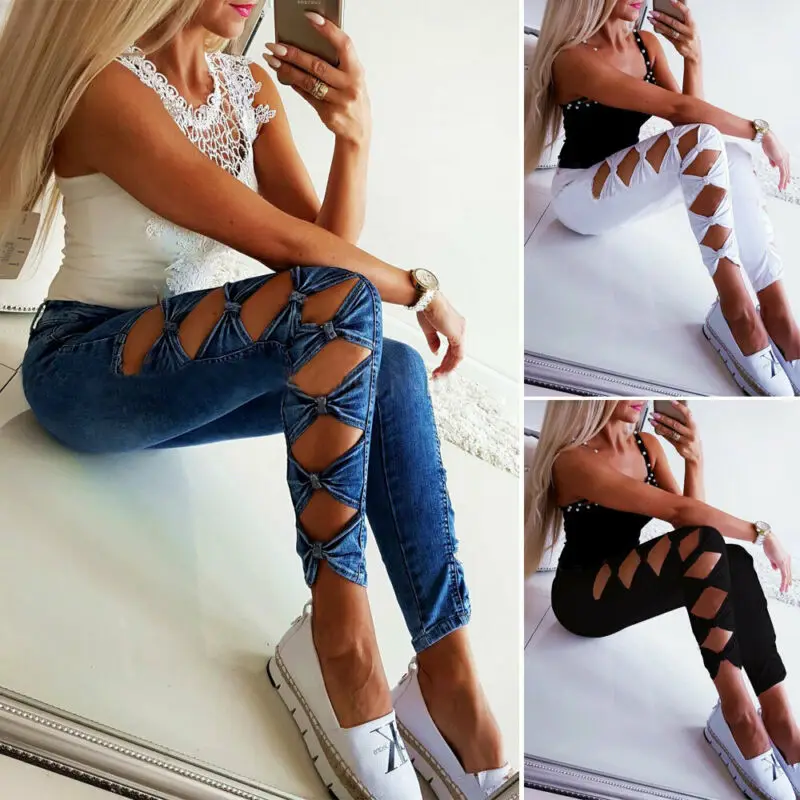 

Fashion Brand New Women Sexy Denim Slim Skinny Ripped Pants High Waist Stretch Jeans Pencil Trousers