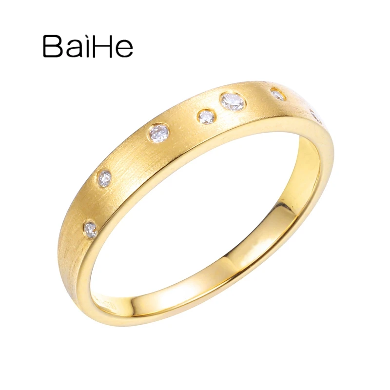 

BAIHE Solid 14K Yellow Gold 0.05ct H/SI Natural Diamond Ring Women Men Wedding Enagement Fine Jewelry Making Anillo de diamantes