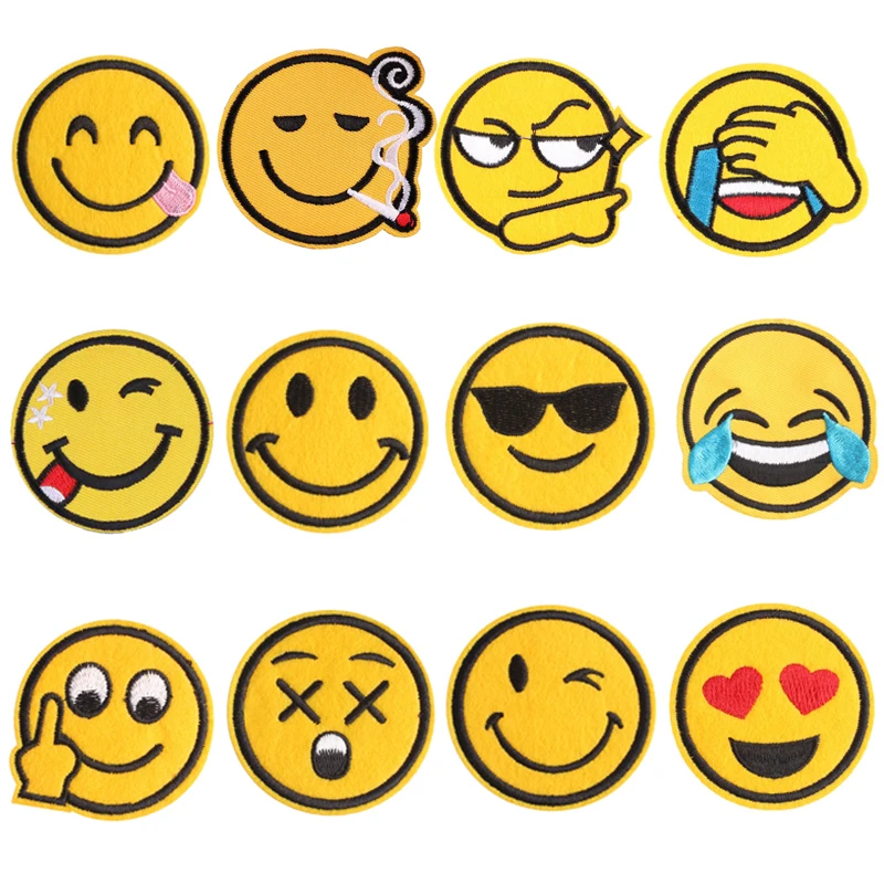 

Round Badges Patch Iron on Smiley Patches on Clothes Stripe Stickers on Clothes Embroidered Patches for The Clothing Appliques G