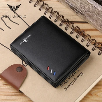 

WILLIAMPOLO Vertical Standard Wallet Short Thin Genuine Leather Fashion Card Holders Wallet