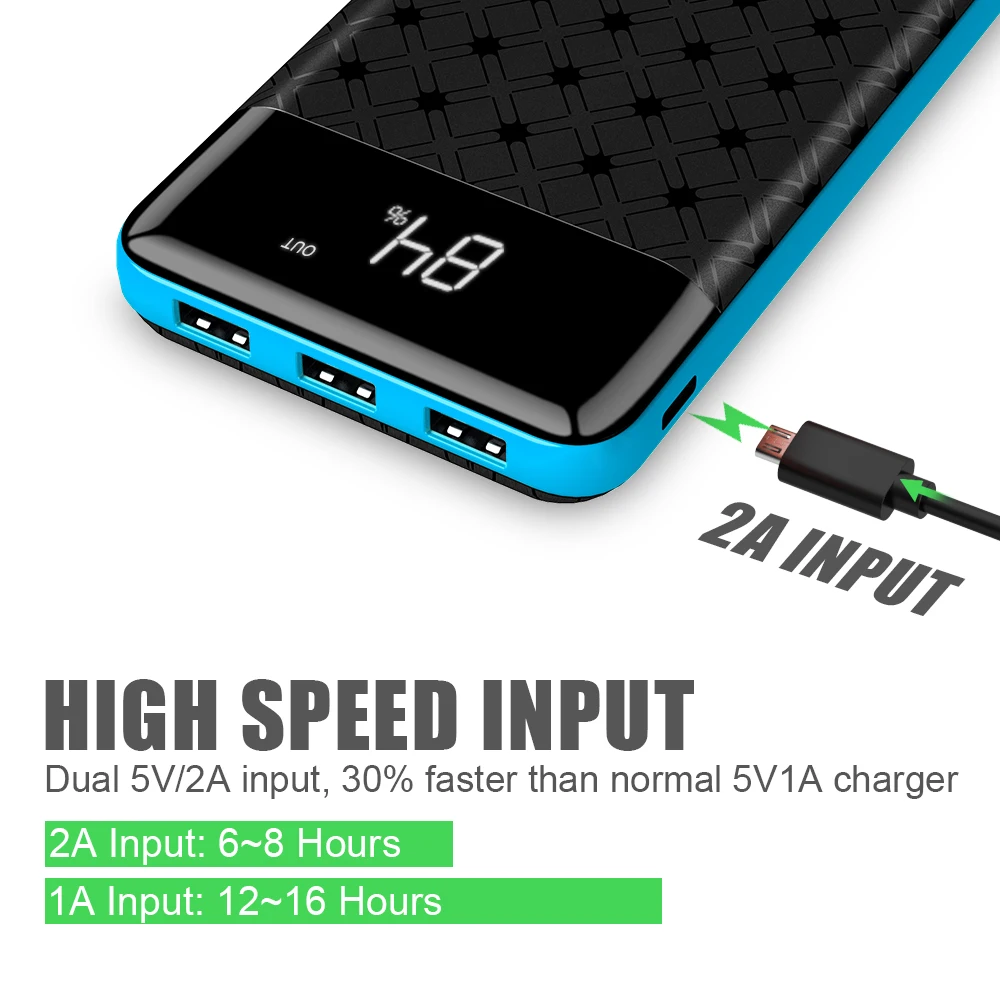  Power Bank 25000mAh Portable External Battery Charger Pack with LCD Display 3 USB Output for iPhone