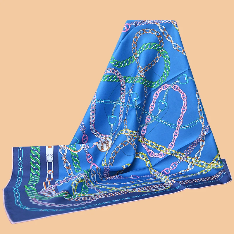 HuaJun 2 Store|| All-match &quotReaction en Chaines&quot 90 silk square scarf for men and women twill printing process hand stitching |