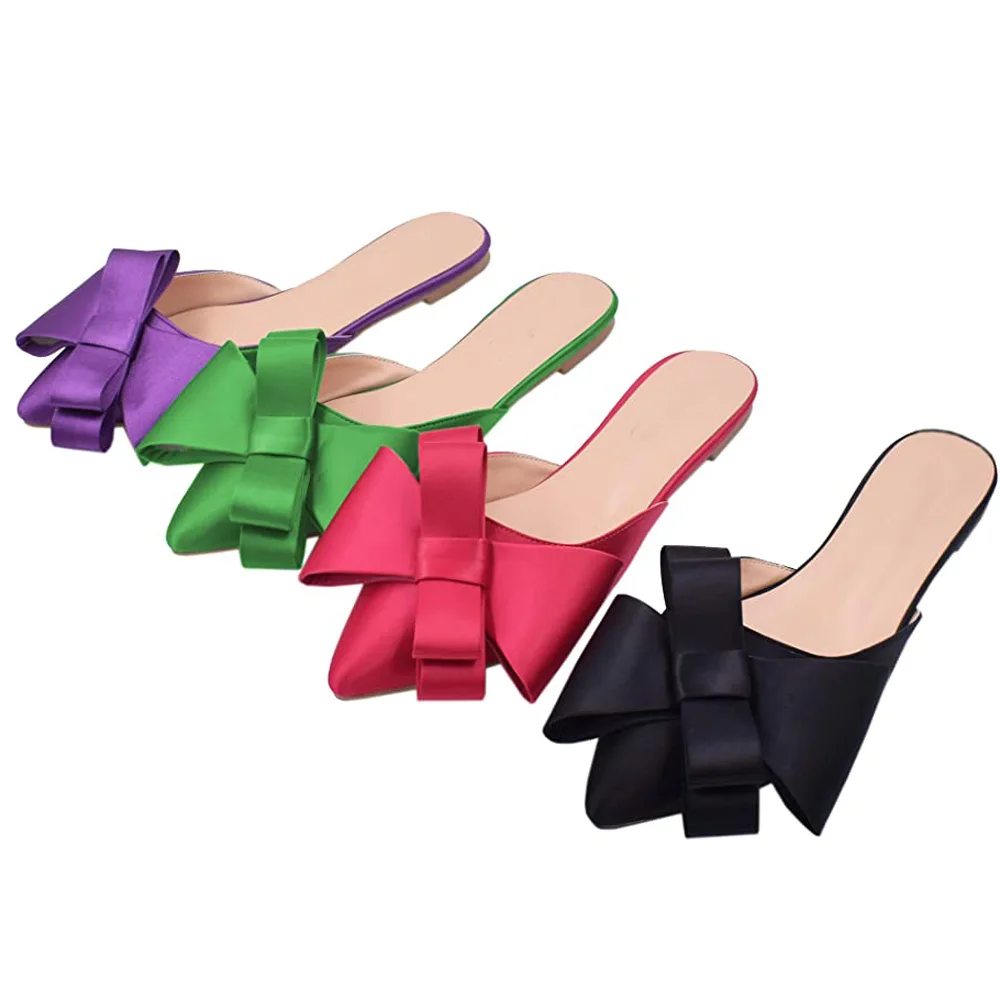 

Lovirs Mules for Women Cute Bow-knot Slip On Flats Backless Slippers Mules Pointed Toe Satin Mule Slides Slippers Size 5-15