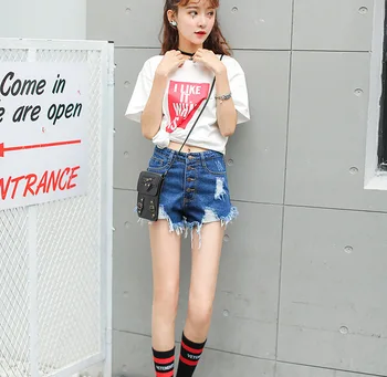 

High-Waisted Denim Shorts L Students Thin Version of the Wild Loose Wide-Leg Shorts Female Summer