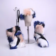Женские ботинки; коллекция года; зимние комплекты с мехом радуги; комплект с сумочкой и повязкой на голову