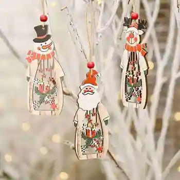 

2021 Christmas Decorations Wooden Santa Hollow Candle Pendant Christmas Gift