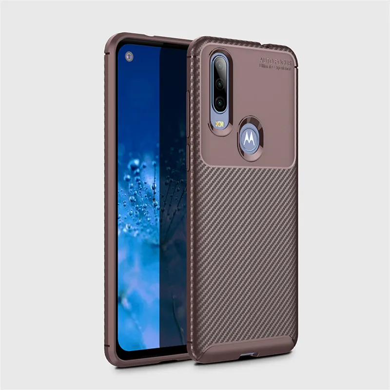 Чехол из углеродного волокна для Motorola Moto One Action Case деловой Мягкий ТПУ усиленный чехол для Moto One Vision ударопрочный чехол Funda - Цвет: Коричневый