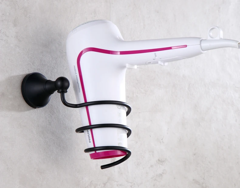 Black Oil Rubbed Brass Hair Dryer Storage Organizer Rack Holder Wall