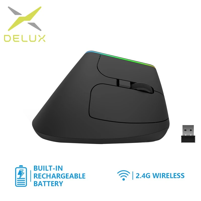 pc gaming mouse Delux M618D Ergonomic Vertical Mouse rechargeable Wireless 2.4GHz Gaming Mouse RGB 1600 DPI Vertical Mice For PC Laptop best pc mouse