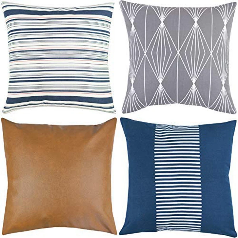 Decorative Pillow Pillowcase Is Only Suitable for Sofa or Bed Cover 4 Pieces 45x45 Cm Modern Quality Design Navy Blue Geom | Дом и сад