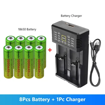 

8Pcs 18650 Battery 3.7V 5000mAh Rechargeable Li-ion Battery 18650 5000mAh Battria for LED Flashlight E-cigarette Torch + Charger