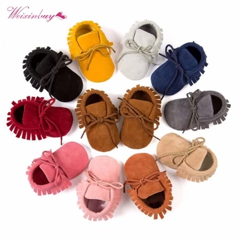 

2020 Newborn Baby Boy Girl PU Suede Leather Moccasins Plus velvet Fringe Soft Soled Non-slip Footwear Shoes