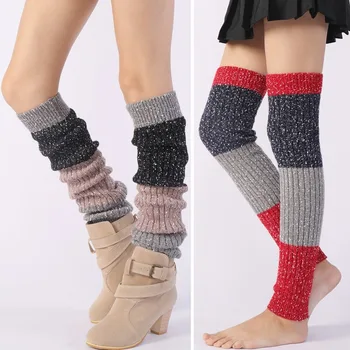 

Sparsil Women Winter Cashmere Stripe Stockings Leg Warmer Thicken Lengthen Knitting Kneepad Long Socks Warm Boot Cuffs Long Sock