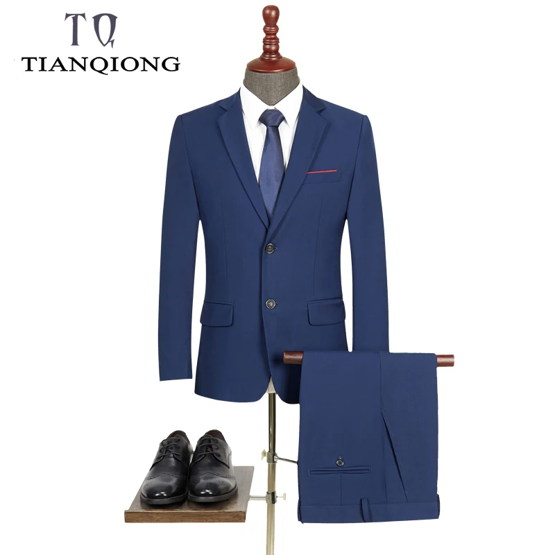 TIAN QIONG New Men 's Suit Two -piece Black Navy Suits Men 2019 Brand Slim Fit Groom Wedding Suit Korean Jacket Pants Trousers