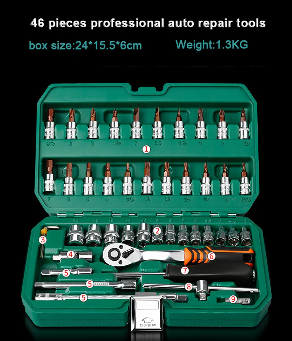 Универсальный бытовой Автомобильный ремонтный набор инструментов с пластиковым ящиком для инструментов, чехол для хранения, гаечный ключ, отвертка, набор ручных инструментов