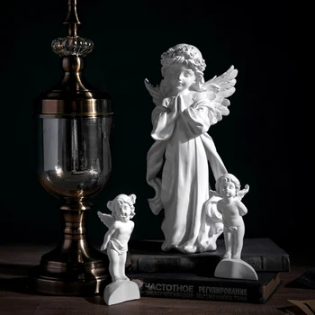 

European Retro Little Angel Sculpture Crafts TV Cabinet Shop Window Plaster Statue Decoration Office Home Livingroom Accessories