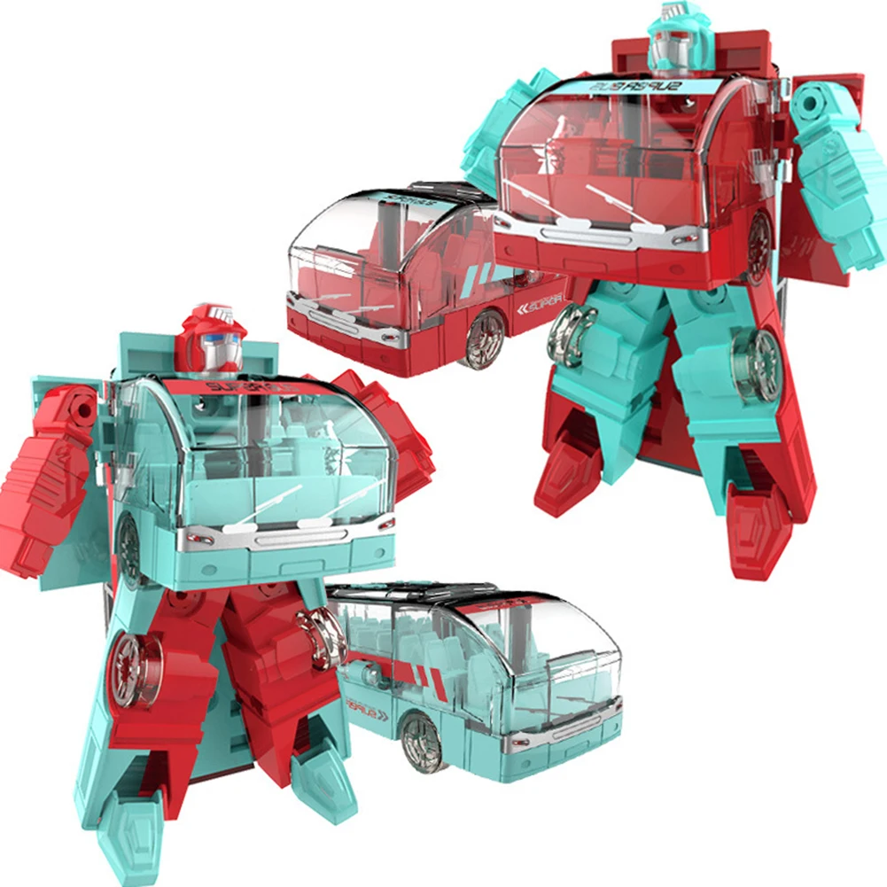 Diecast Mini Bus Vehicle Deformation Robot Transforming Model Kids Toy Gift