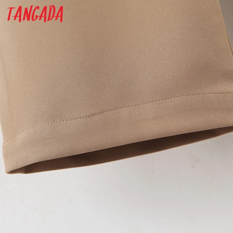 Tangada, Модный женский костюм цвета хаки, брюки, брюки, карманы, плиссированная Талия, карман,, офисные женские длинные штаны, брюки QB30
